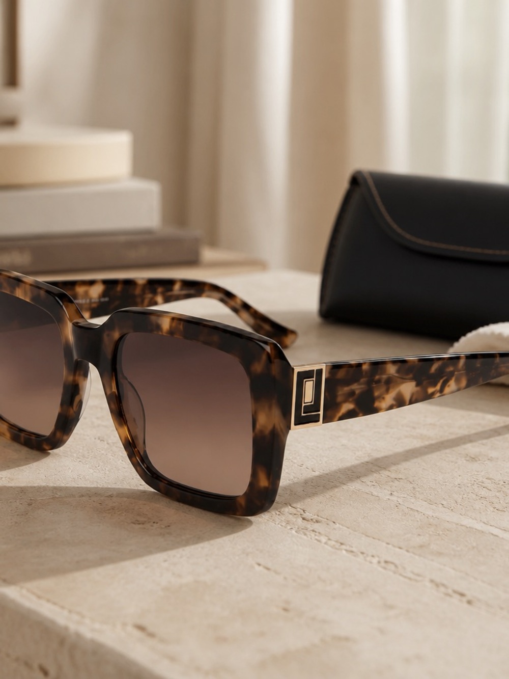 CAROLINA LEMKE BEELIN EYEWEAR ROMA BEIGE & BROWN DEMI W/ FREE $100 LEATHER CASE